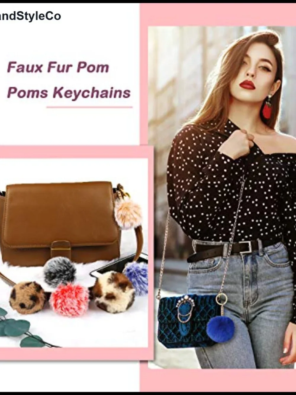 40 Faux Fur Pom Pom Keychains Fluffy Keyrings for Keys & Purses